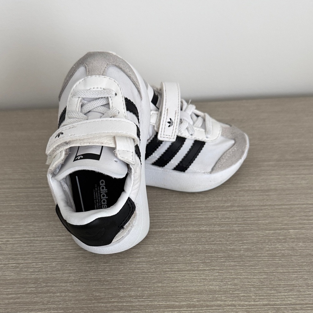 Adidas Kids White and Black Velcro Sneakers